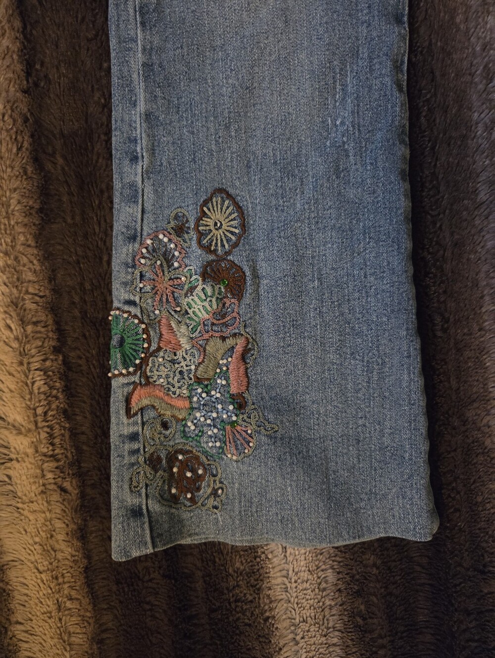 Y2K VINTAGE Flare Embroidered Low Rise Jeans Size 11 - Picture 3 of 11